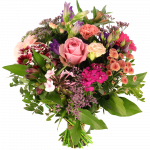 Seizoens bloemen boeket roze en paars