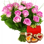 Roze rozen met hartjes chocolade bezorgen