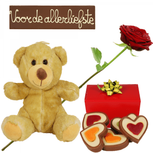 Chocolade pakket met rode roos bezorgen
