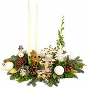 Tafelkerststuk romantisch wit met kaarsen