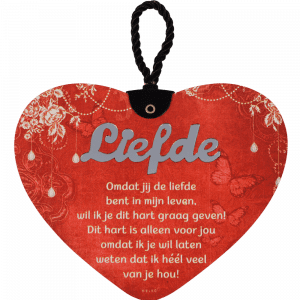 Rood hart met liefdes tekst