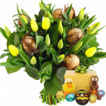 Boeket paastulpen en paaschoclade