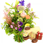 Speels boeket bont met feestchocolade