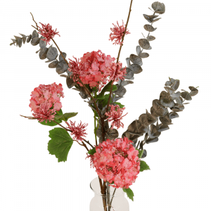Kunstbloemen roze sneeuwballen - hazelaar - grijze eucalypthus