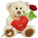 Witte zittende knuffelbeer met rood hart