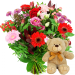 Verjaardags boeket roze rood met Duurzame knuffel