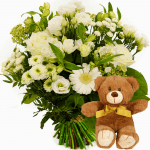 Wit boeket met duurzame knuffel