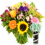 Boeket zomers bont en een 200 gram dropkoker