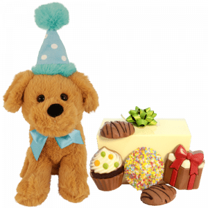 Feestmuts knuffel + 250 gram feestchocolade