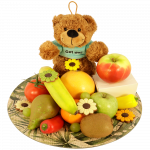 Bord met fruit l beterschap knuffel l bloemetjes chocolade