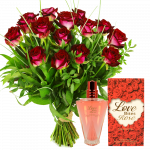 Boeket rode rozen + gratis rozen parfum