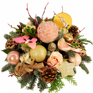 Kerststuk goud roze